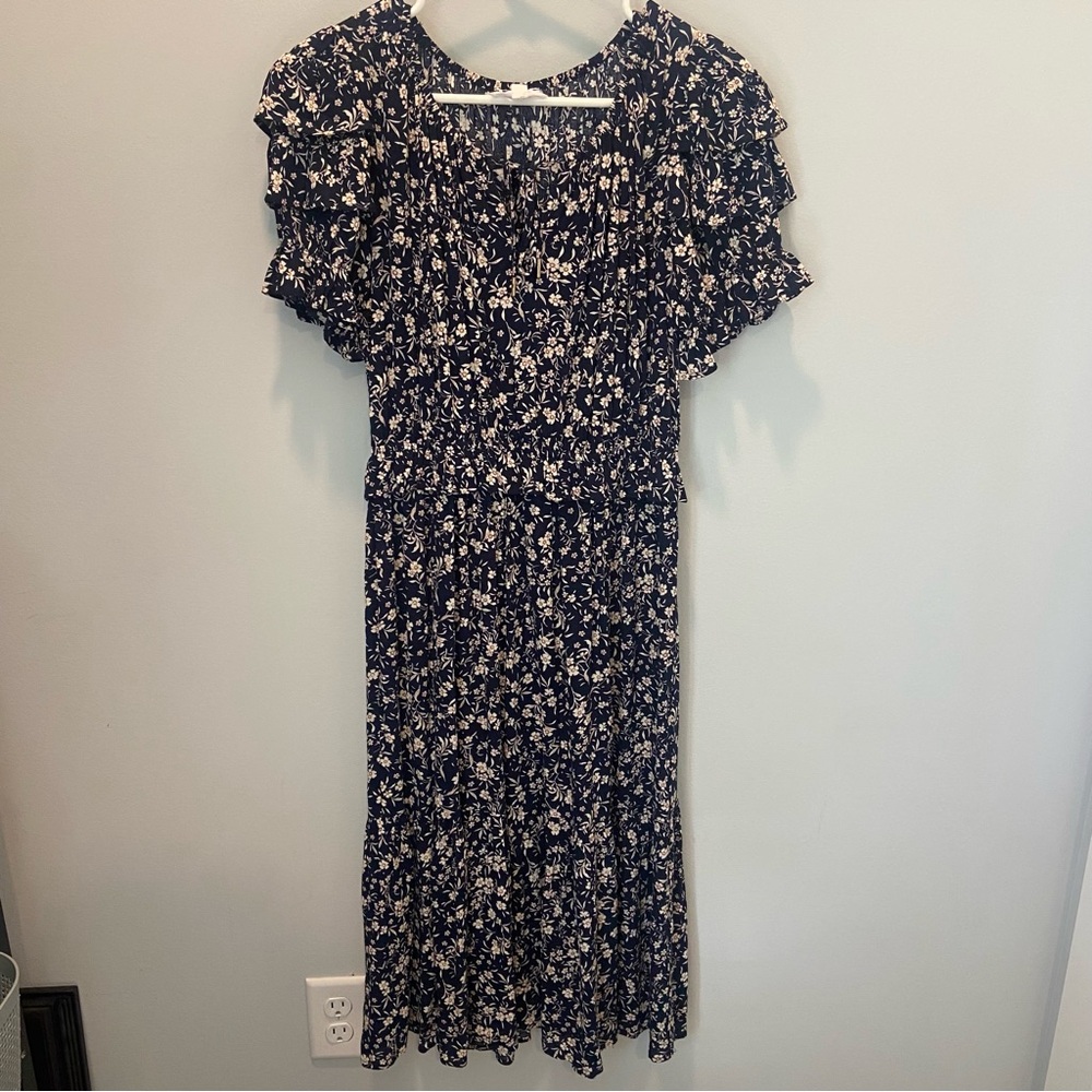 THML Midnight Blue Floral Midi Dress